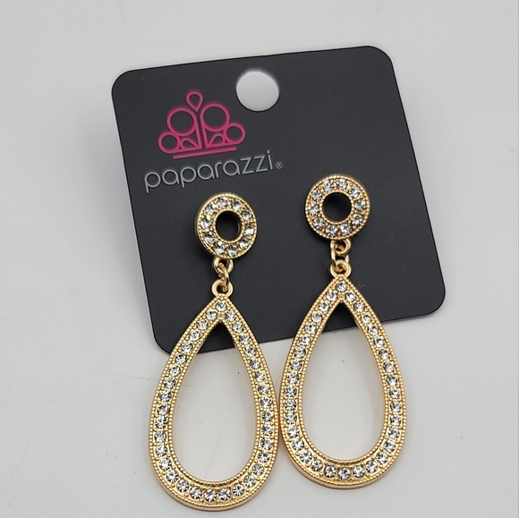 Paparazzi regal revival gold earrings rhinestone - Picture 2 of 4